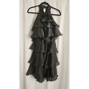 Ya Los Angeles Black One-Shoulder Ruffled Tiered Dress